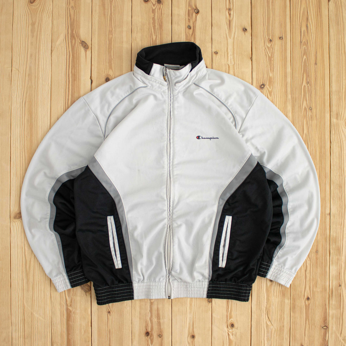 (M) Champion Vintage Full-Zip Sweatshirt Black Gray