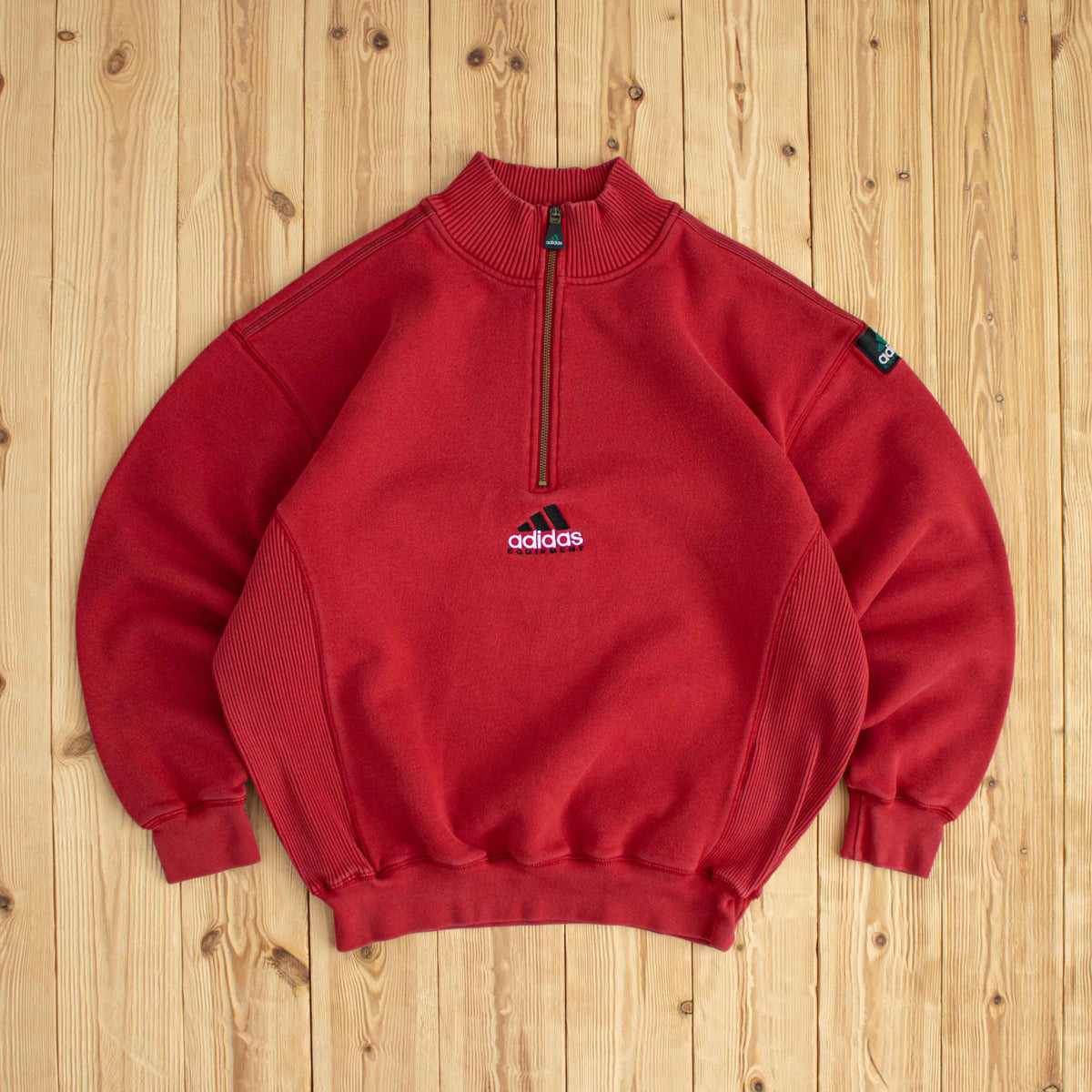 (M) Adidas Equipment Vintage Embroidered Quarter-Zip Red