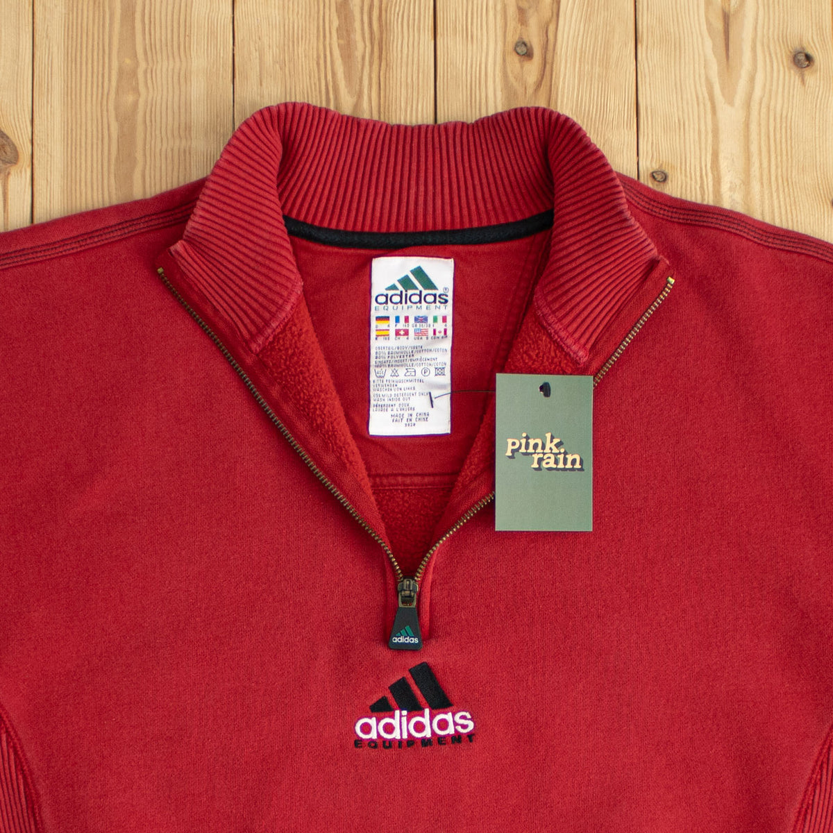 (M) Adidas Equipment Vintage Embroidered Quarter-Zip Red