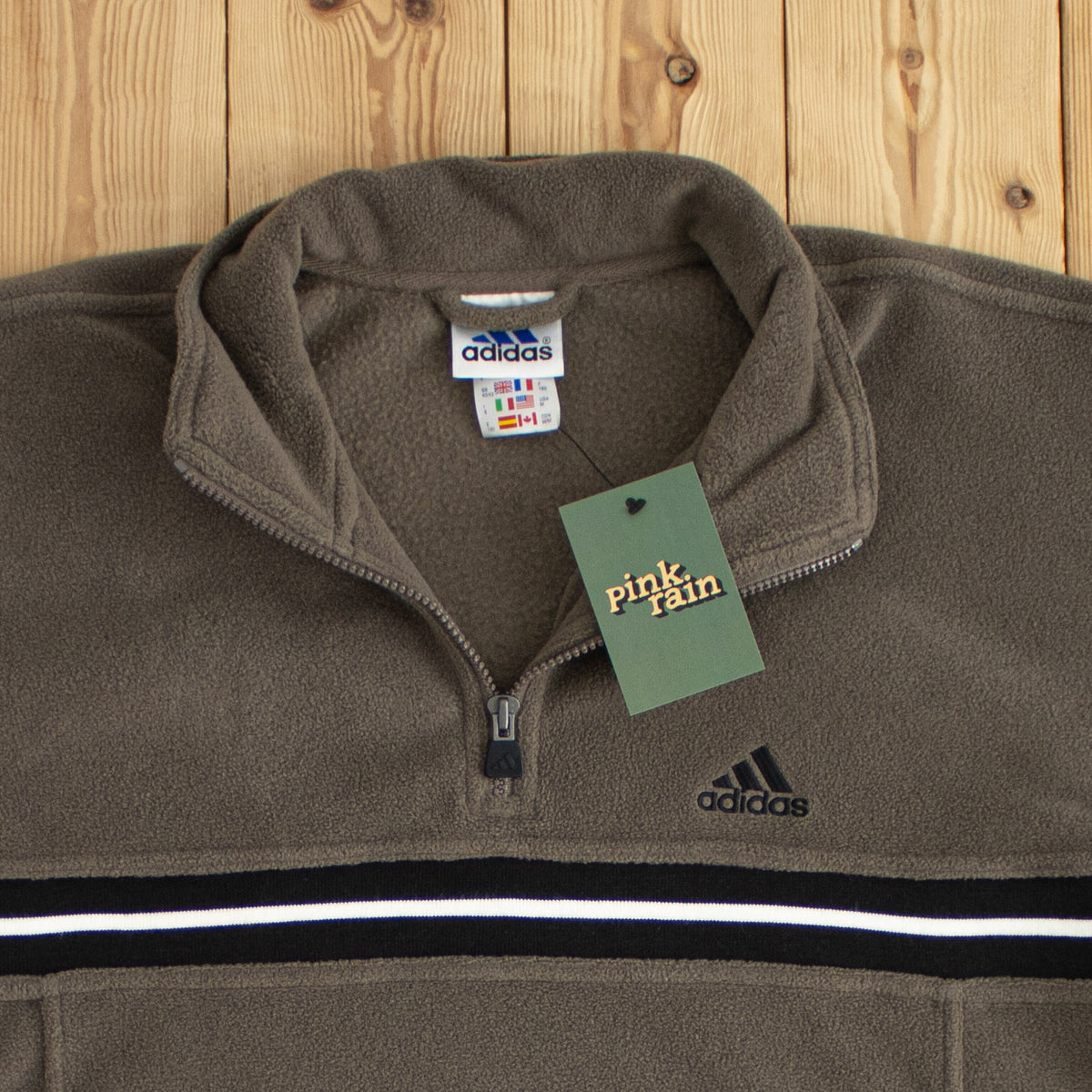 (L) Adidas Vintage Embroidered Quarter-Zip Fleece Brown