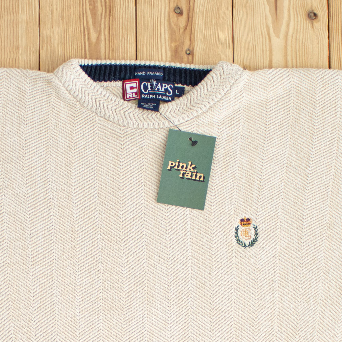 (L) Chaps Ralph Lauren Vintage Embroidered Sweater Beige