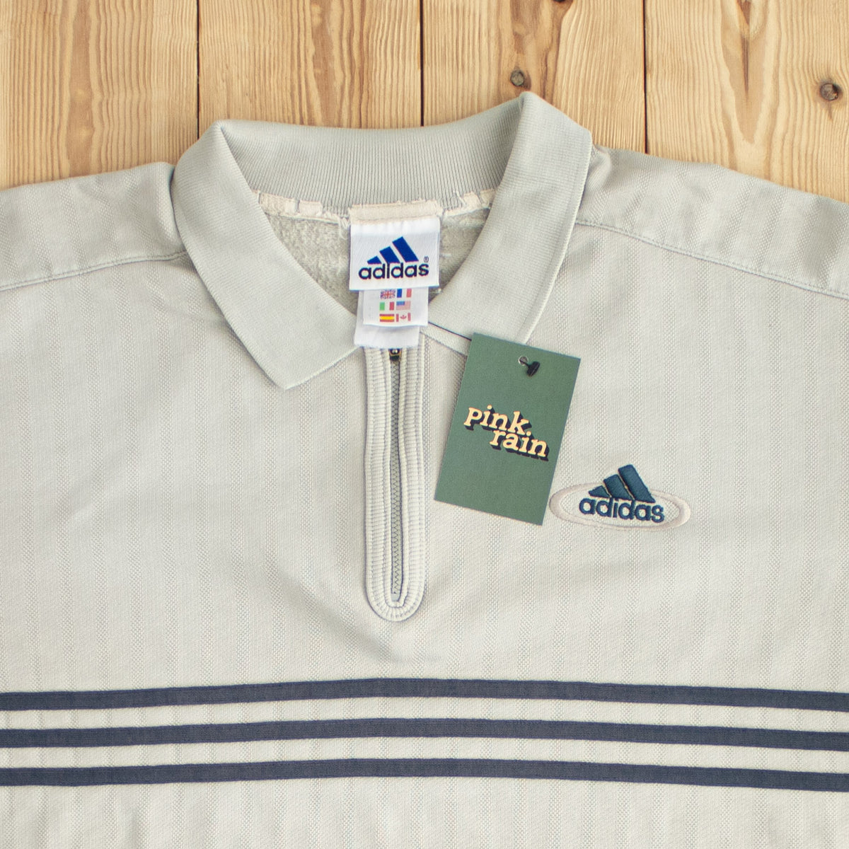 (M) Adidas Vintage Essential Embroidered Long Sleeve Gray Quarter-Zip Beige