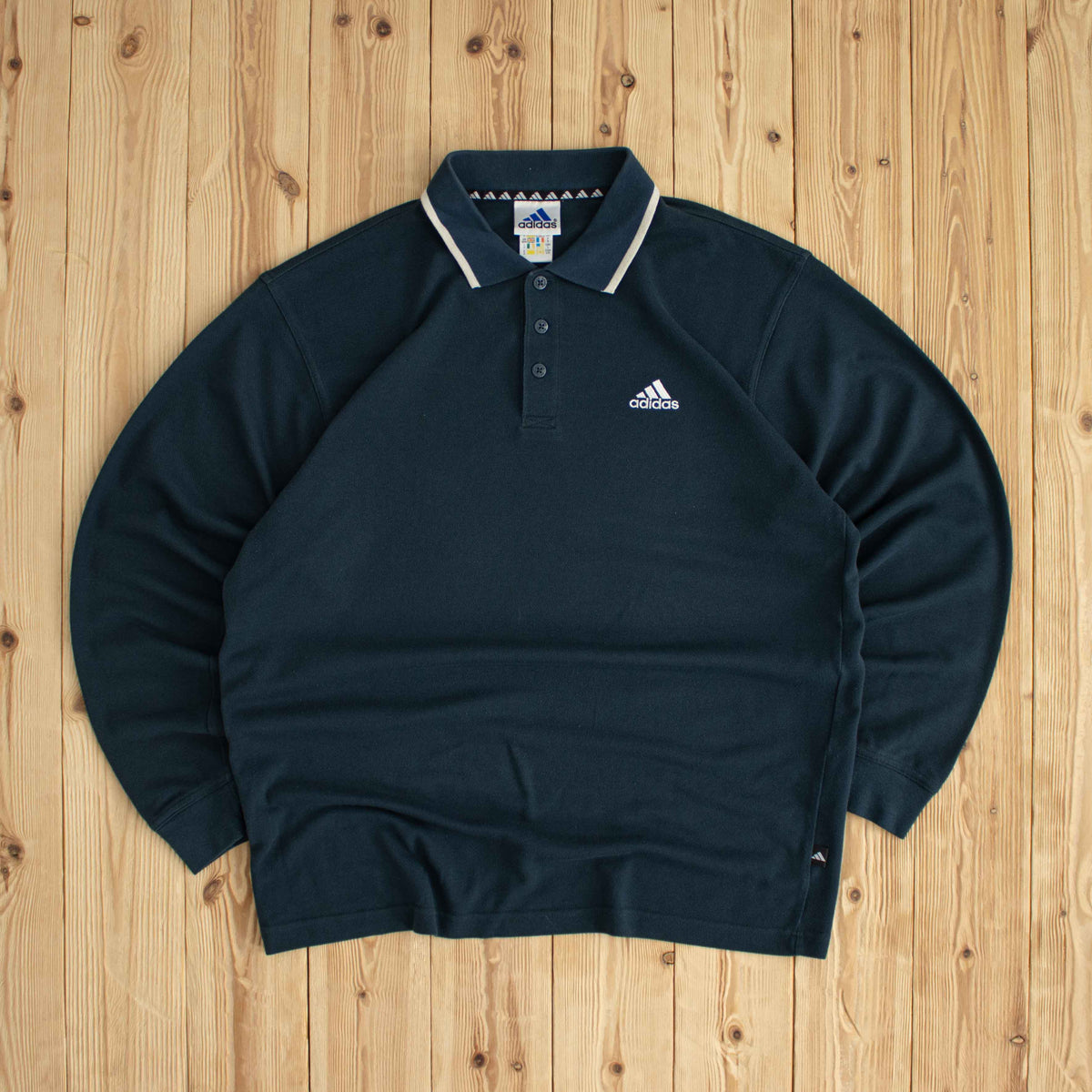 (M/L) Adidas Vintage Essential Embroidered Long Sleeve Blue Green
