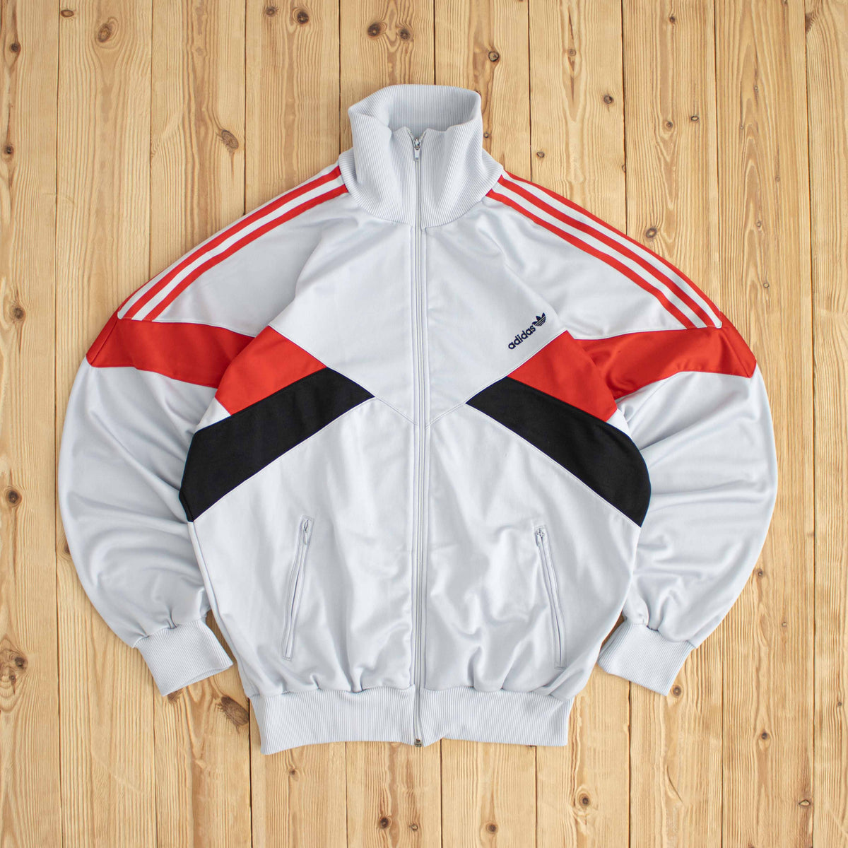 (L) Adidas Vintage Embroidered Full-Zip Sweatshirt Gray