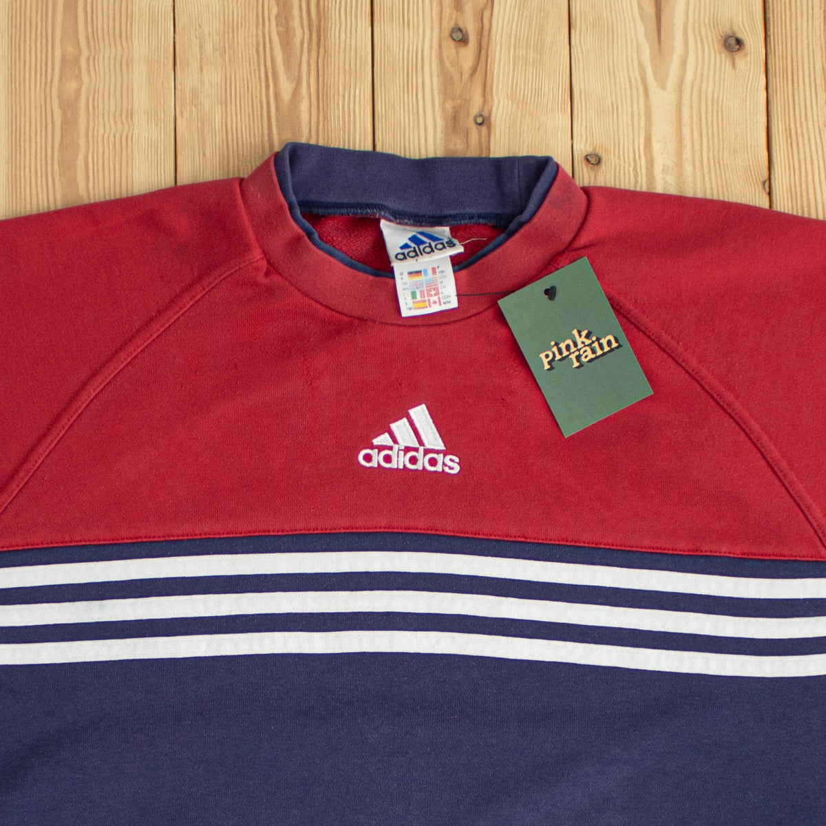 (L) Adidas Center Logo Vintage Embroidered Sweatshirt Blue