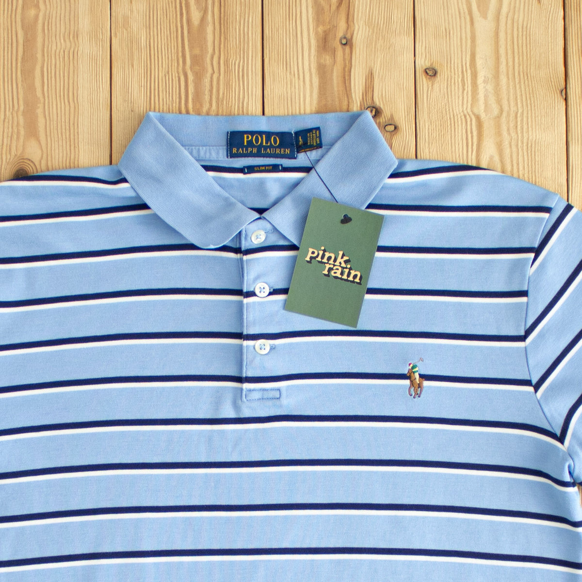 (M) Polo Ralph Lauren Vintage Embroidered Striped Polo T-Shirt Blue