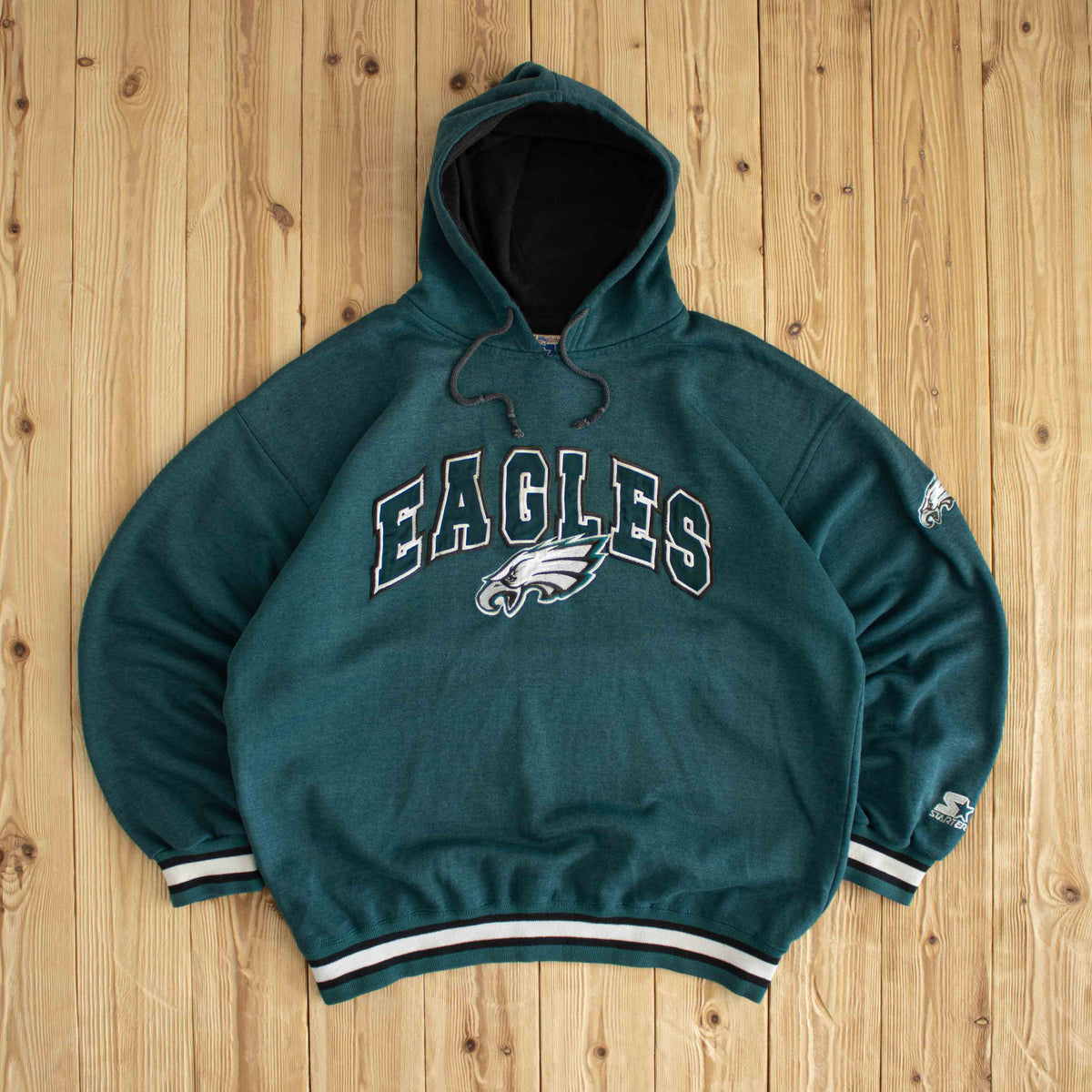 (M/L) Starter NFL Philadelphia Eagles Vintage Embroidered Hoodie Green
