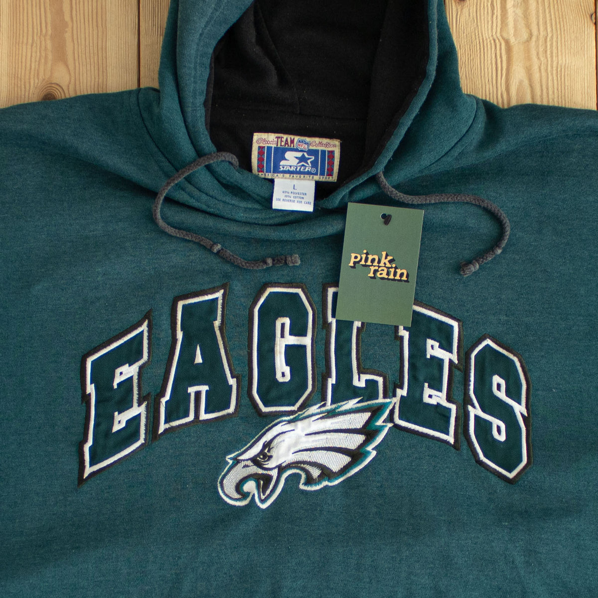 (M/L) Starter NFL Philadelphia Eagles Vintage Embroidered Hoodie Green