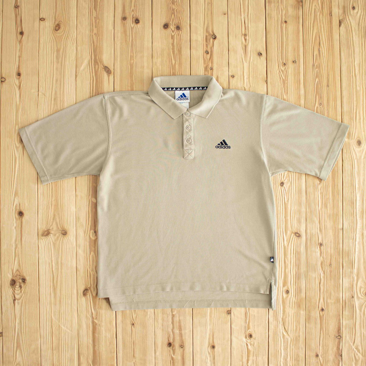 (M) Adidas Vintage Essential Embroidered Polo T-Shirt Beige