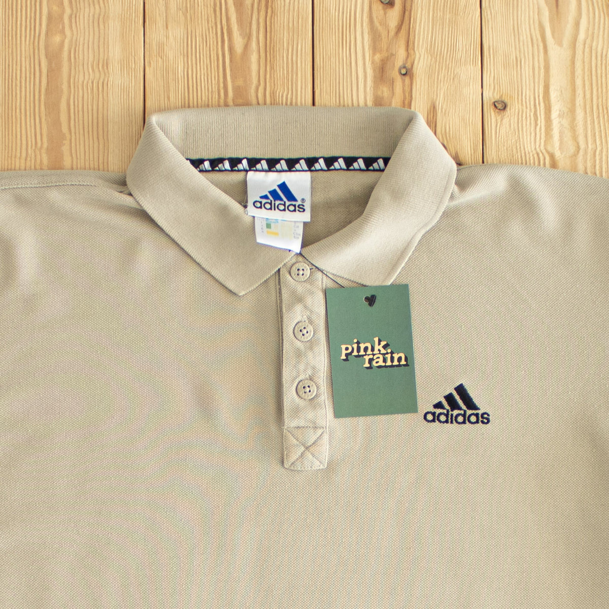 (M) Adidas Vintage Essential Embroidered Polo T-Shirt Beige