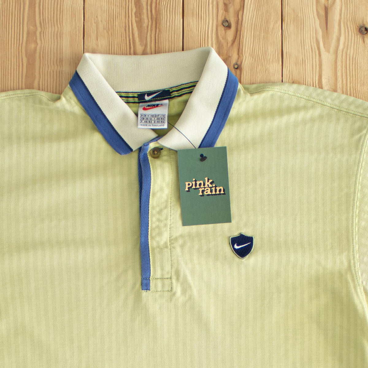 (L) Nike Vintage Essential Embroidered Polo T-Shirt Yellow Green