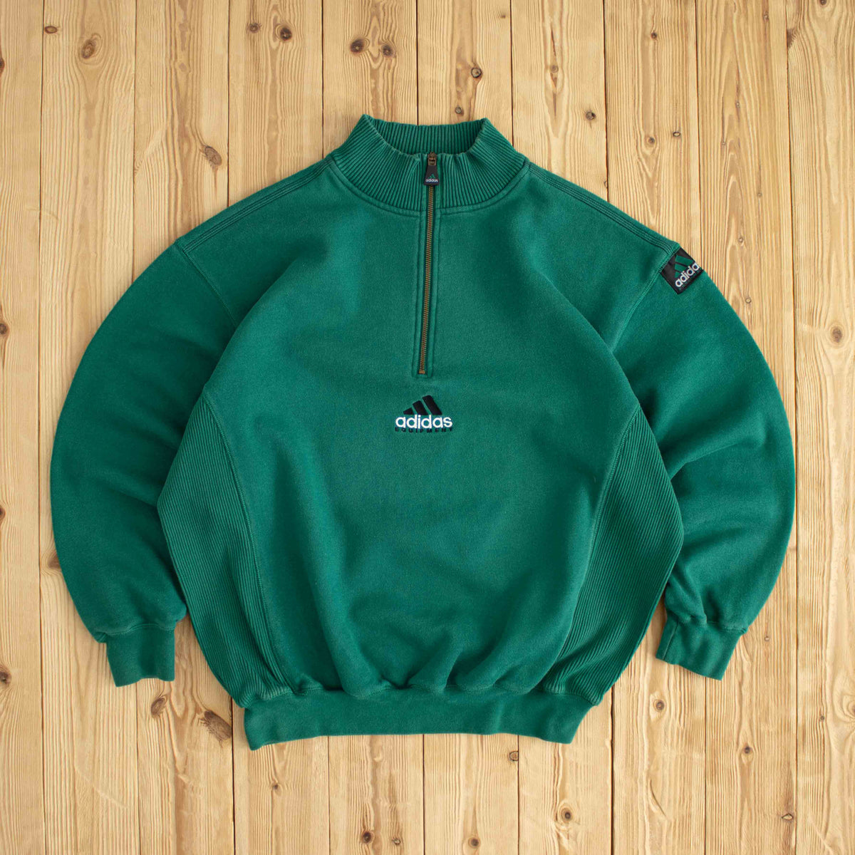 (L) Adidas Equipment Vintage Embroidered Quarter-Zip Green