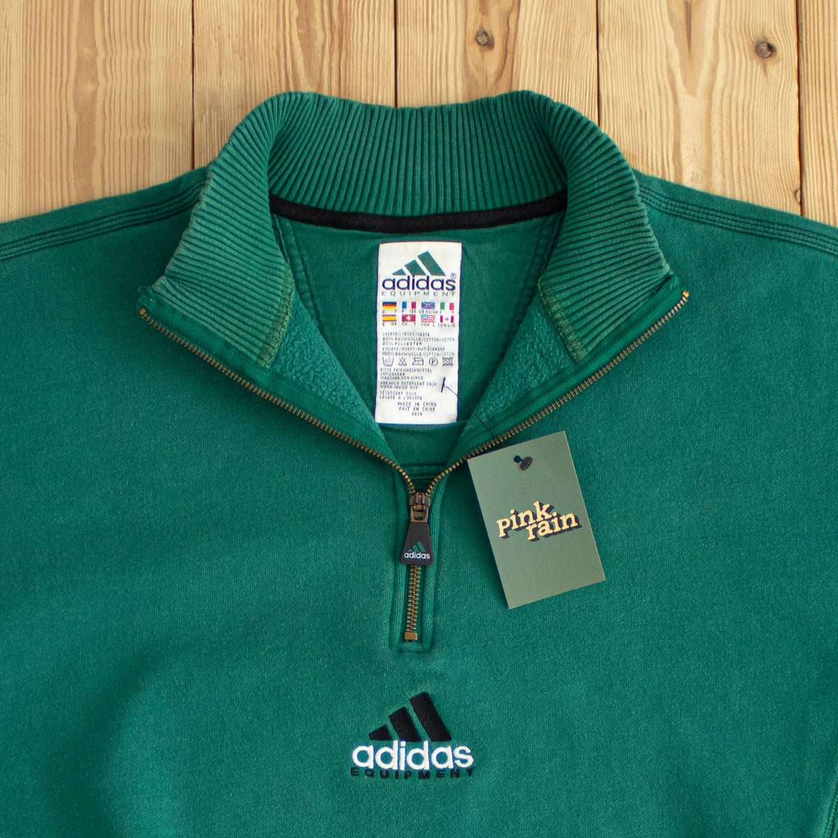 (L) Adidas Equipment Vintage Embroidered Quarter-Zip Green