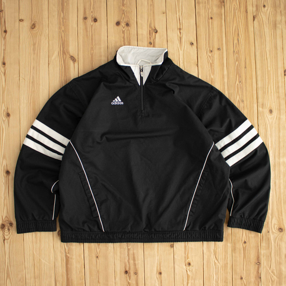 (L) Adidas Vintage Essential Embroidered Quarter-Zip Jacket Black