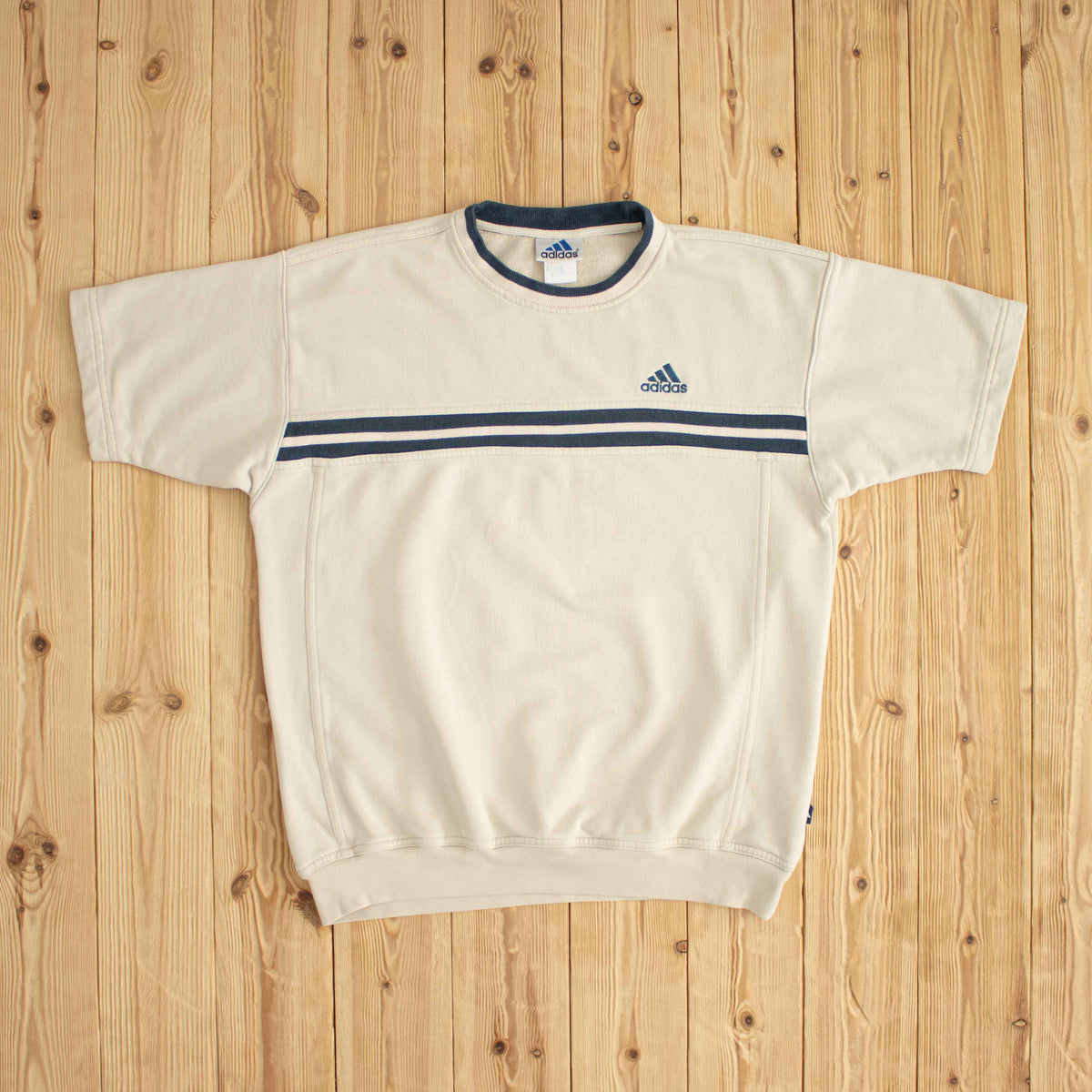 (M/L) Adidas Vintage Essential Embroidered Sweat T-Shirt Beige