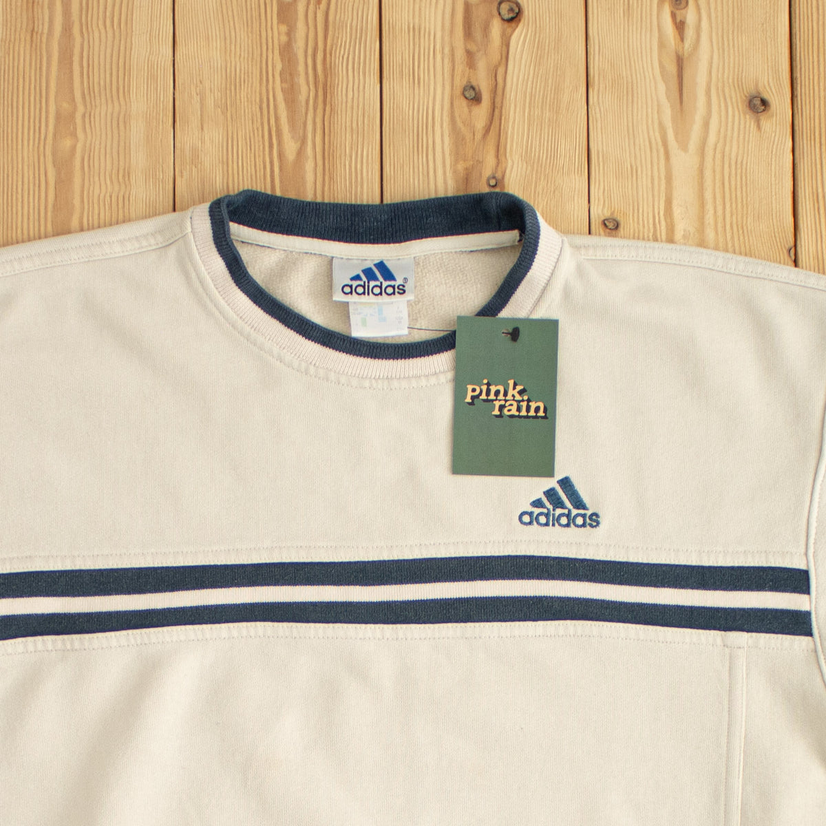 (M/L) Adidas Vintage Essential Embroidered Sweat T-Shirt Beige