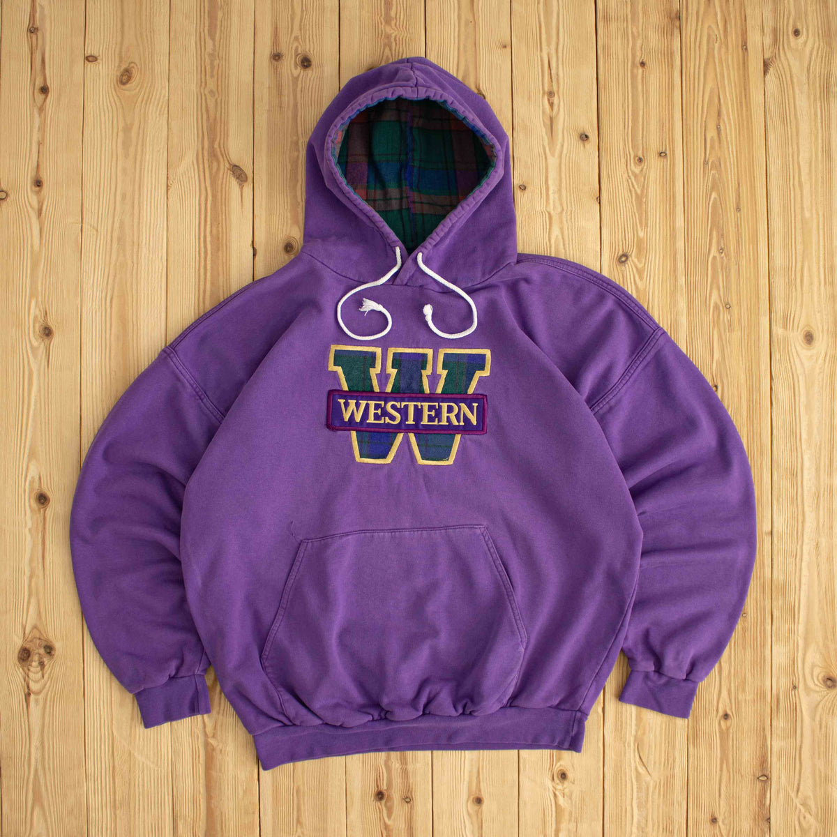 (L) University Class Western Vintage Embroidered Hoodie Purple