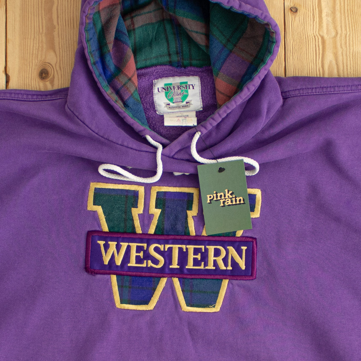 (L) University Class Western Vintage Embroidered Hoodie Purple