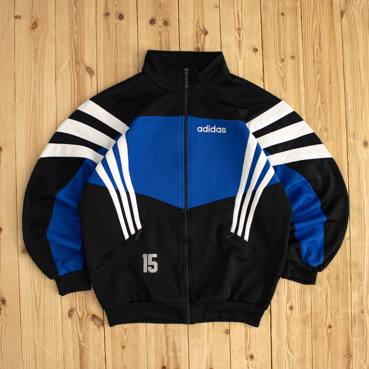 (L) Adidas Vintage Side Striped Embroidered Full-Zip Sweatshirt Black