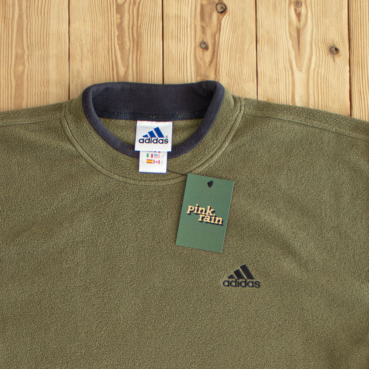 (L) Adidas Vintage Essential Embroidered Fleece Sweatshirt Khaki