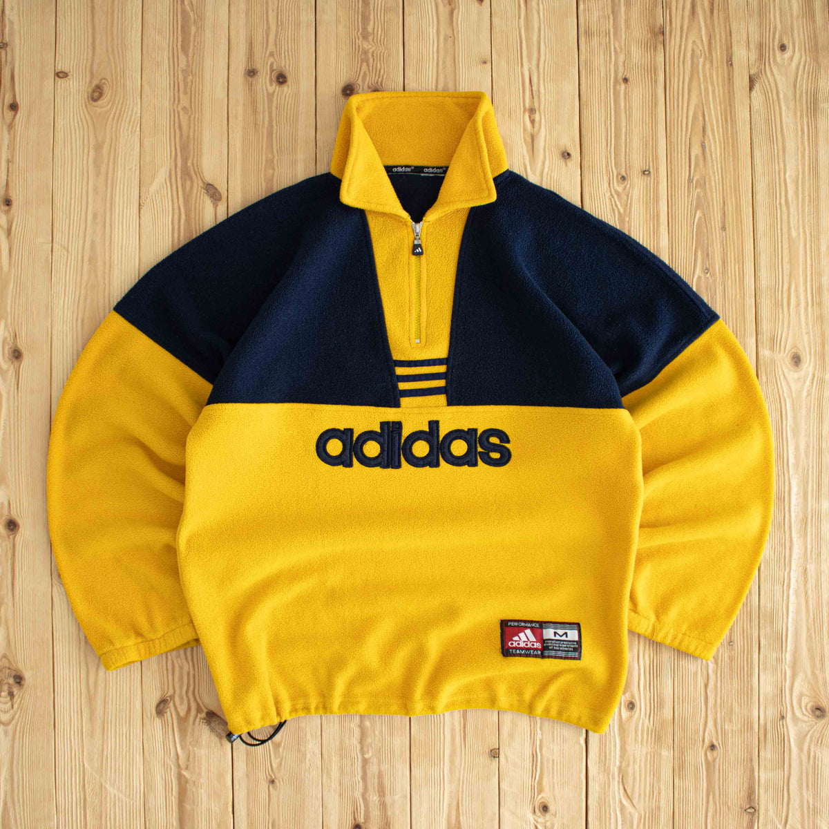 (M/L) Adidas Vintage Embroidered Fleece Quarter-Zip Yellow
