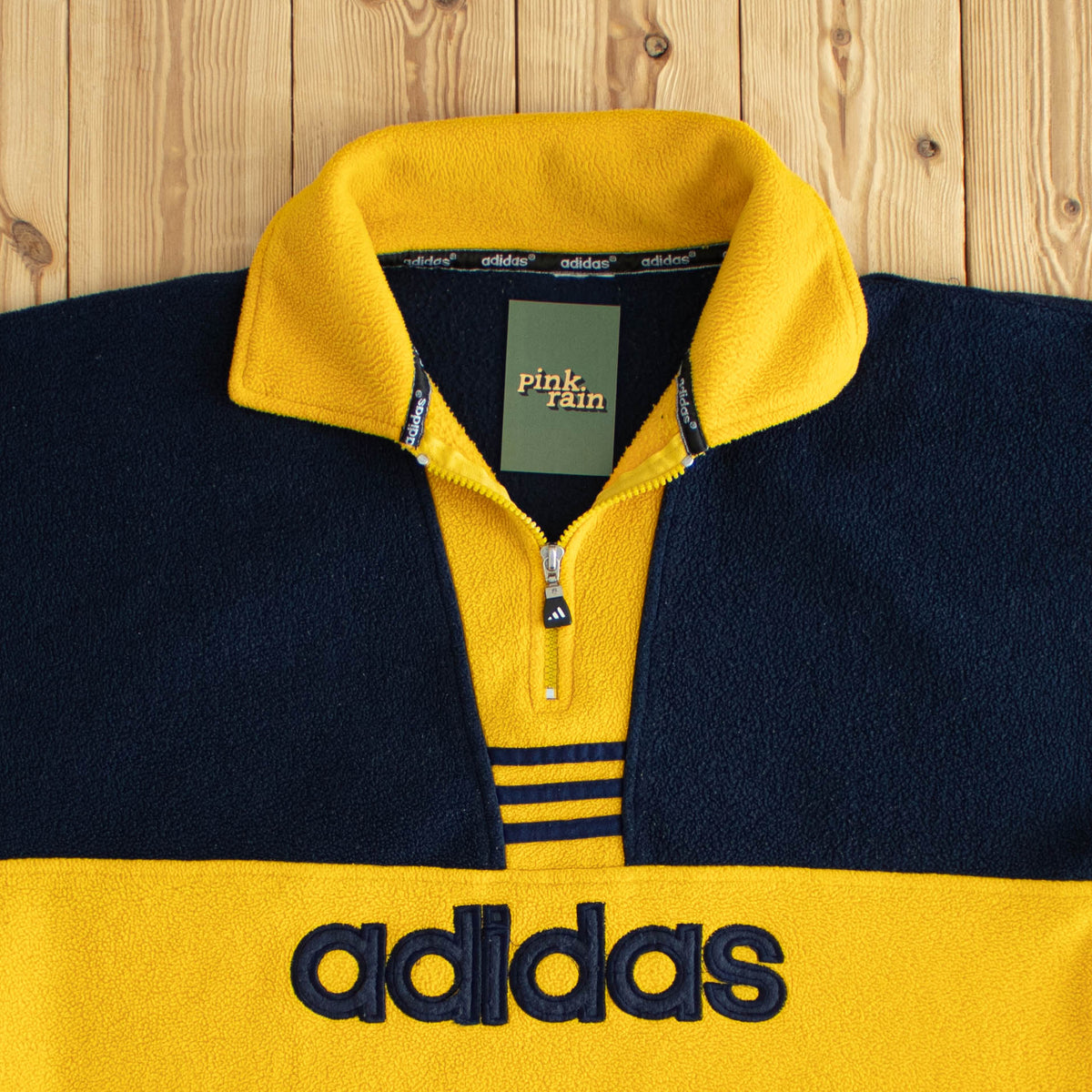 (M/L) Adidas Vintage Embroidered Fleece Quarter-Zip Yellow