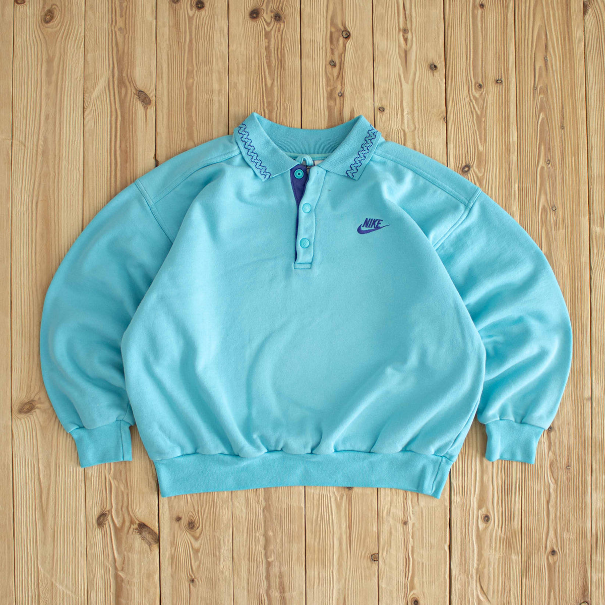 (S) Nike Challenge Vintage Embroidered Button Up Sweatshirt Blue