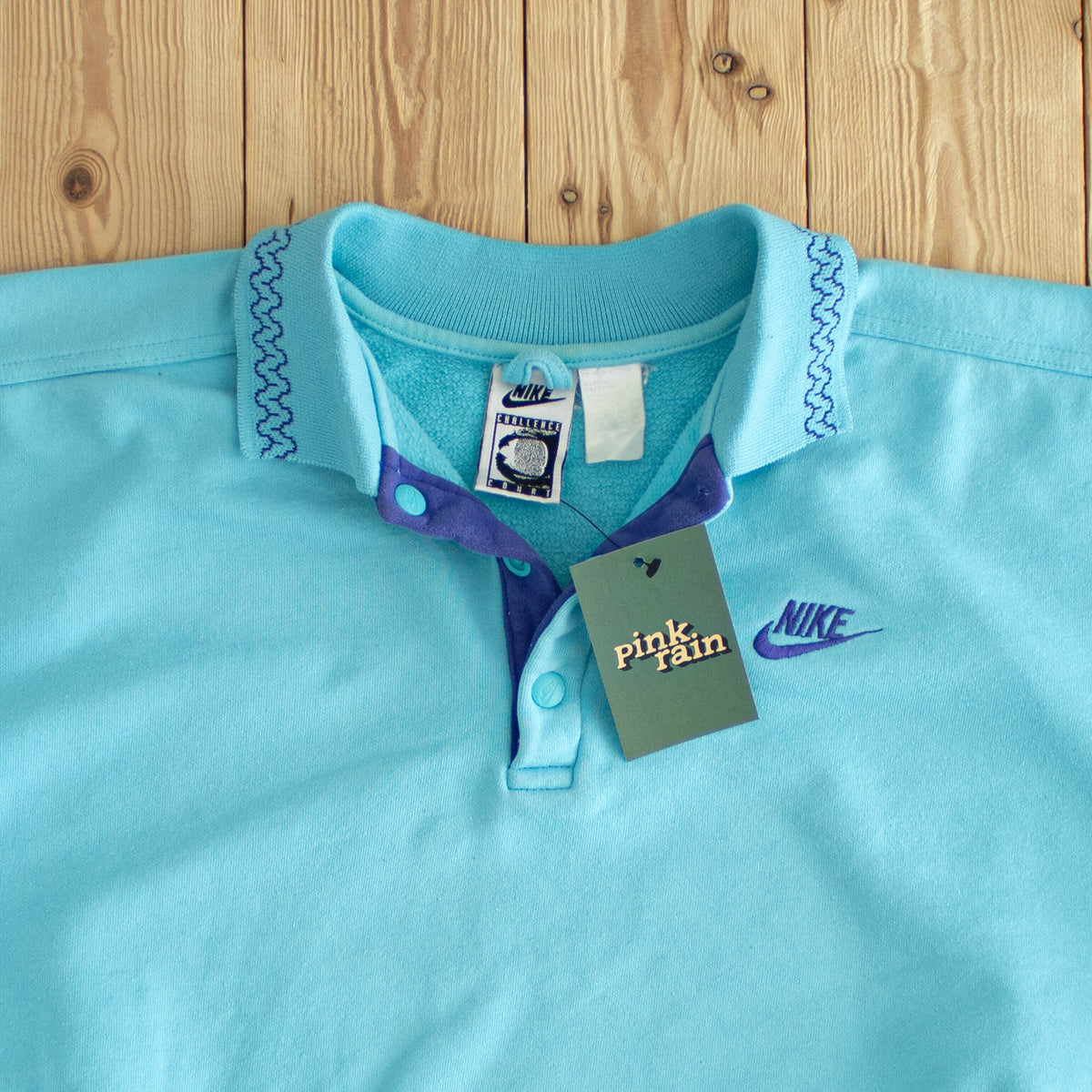 (S) Nike Challenge Vintage Embroidered Button Up Sweatshirt Blue