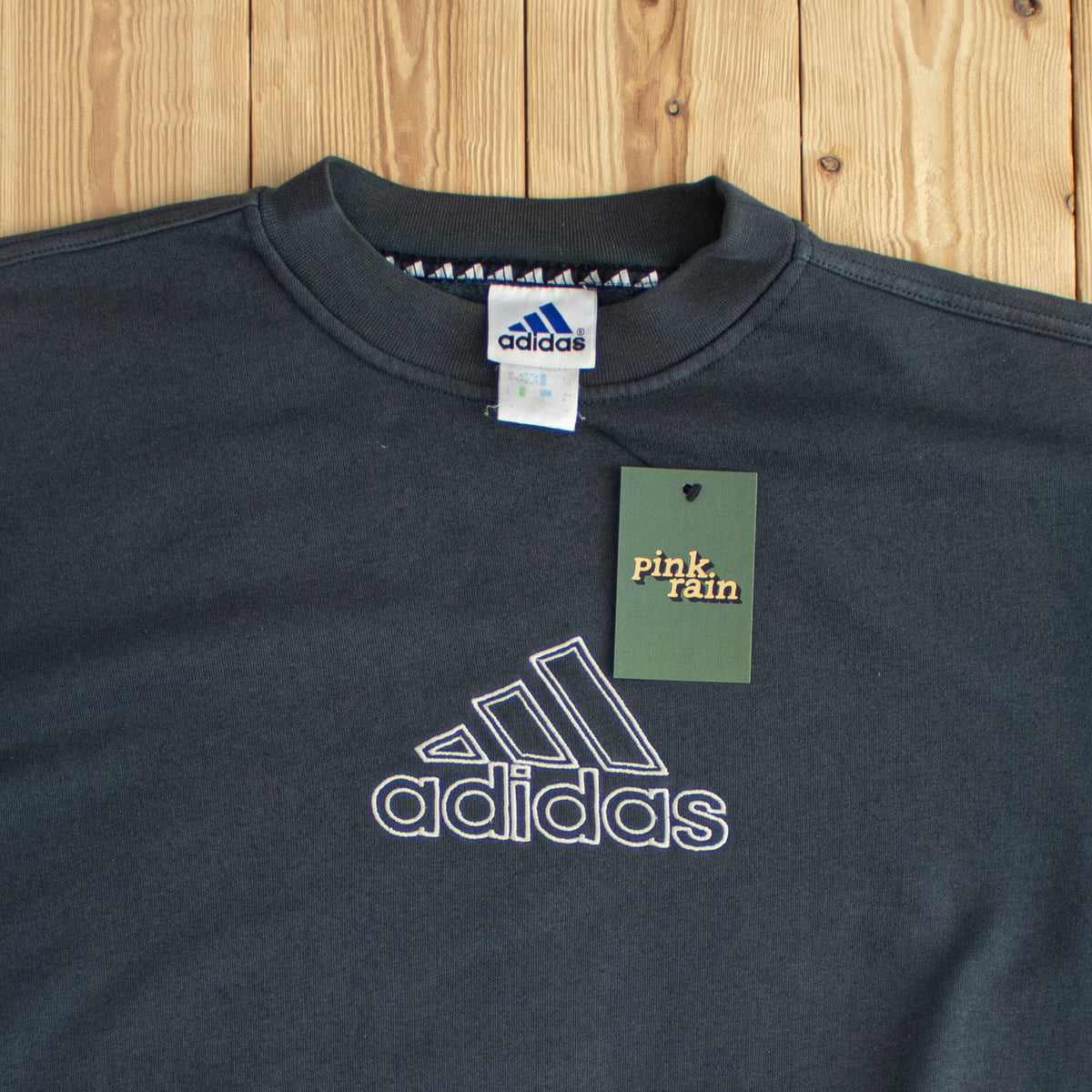 (L) Adidas Logo Vintage Embroidered Sweatshirt Gray