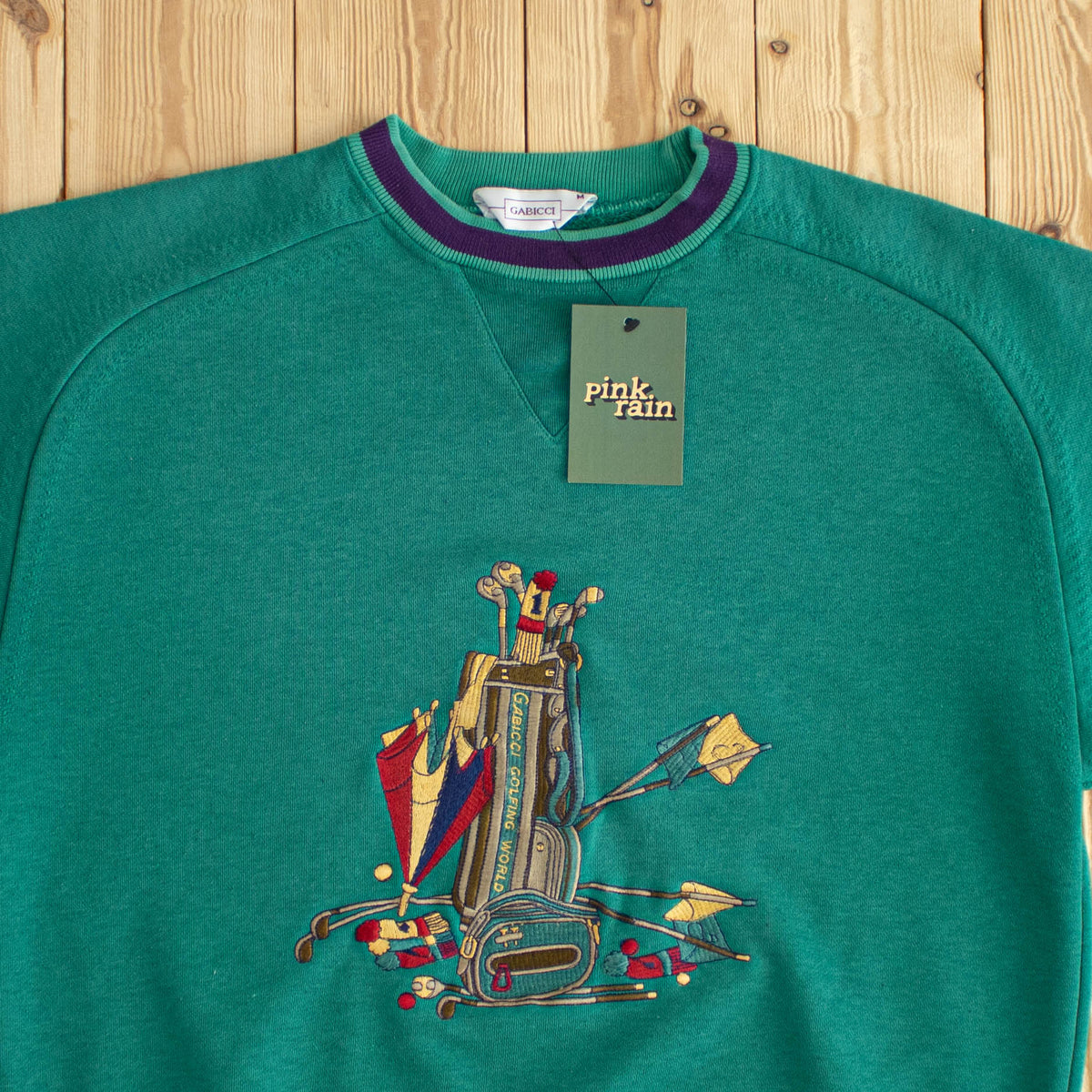 (M) Gabicci Golfing World Vintage Embroidered Sweatshirt Green