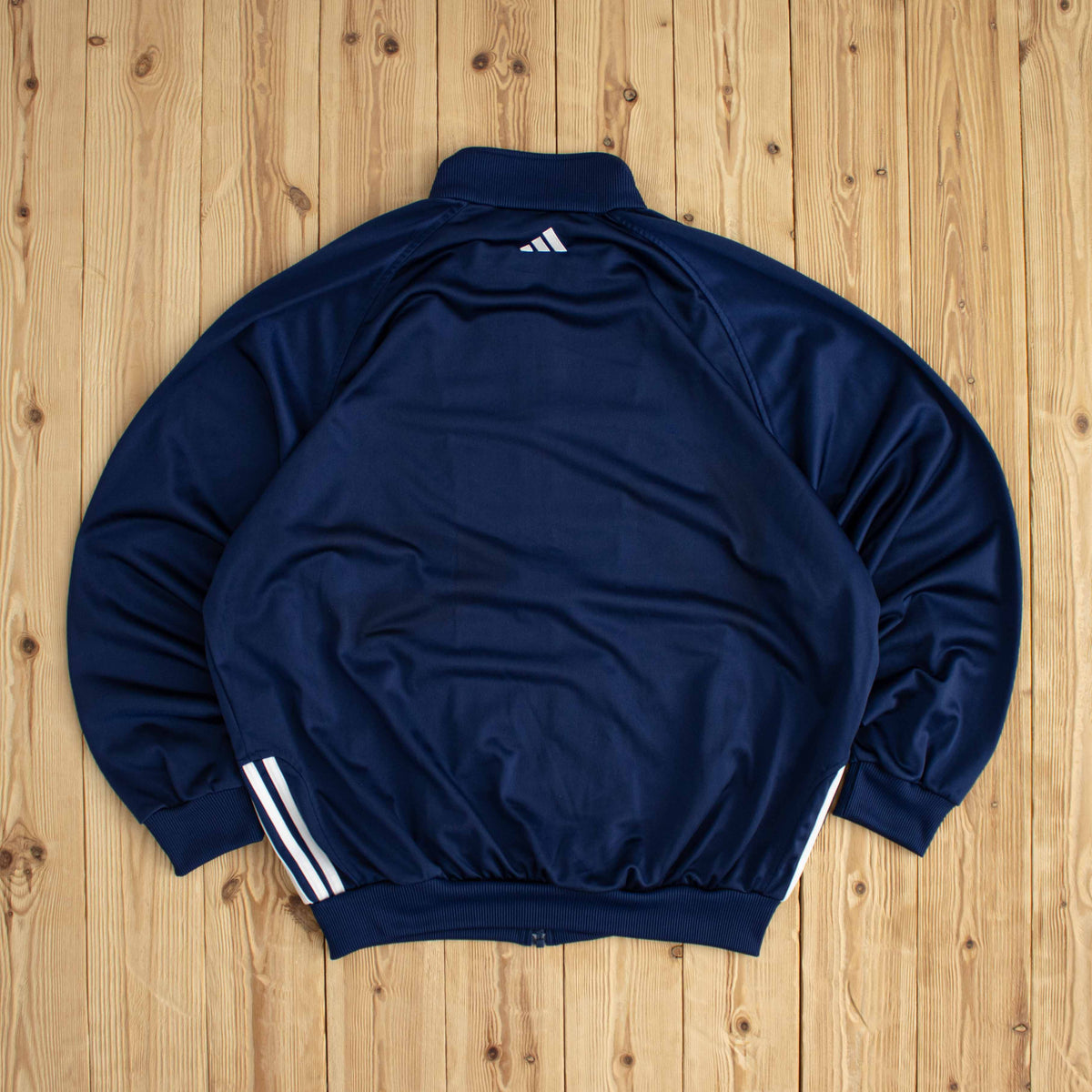 (L/XL) Adidas Vintage Essential Embroidered Track Jacket Full-Zip Sweatshirt Blue