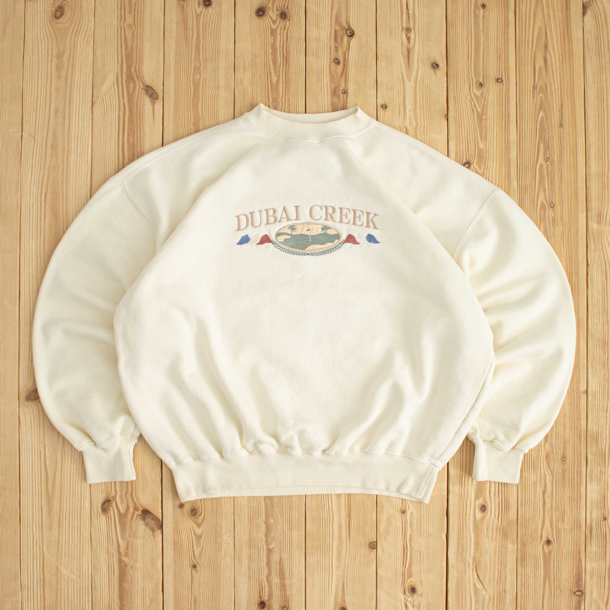 (M) Dubai Creek Vintage Embroidered Sweatshirt Beige