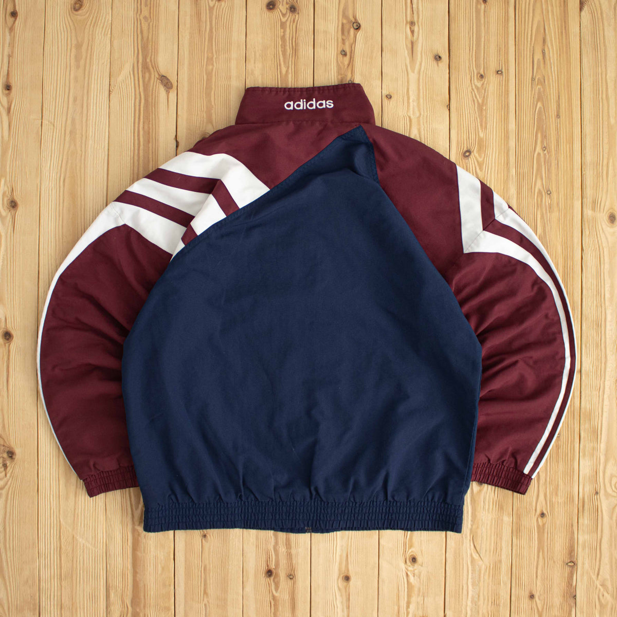 (M/L) Adidas Vintage Striped Embroidered Jacket Burgundy Blue