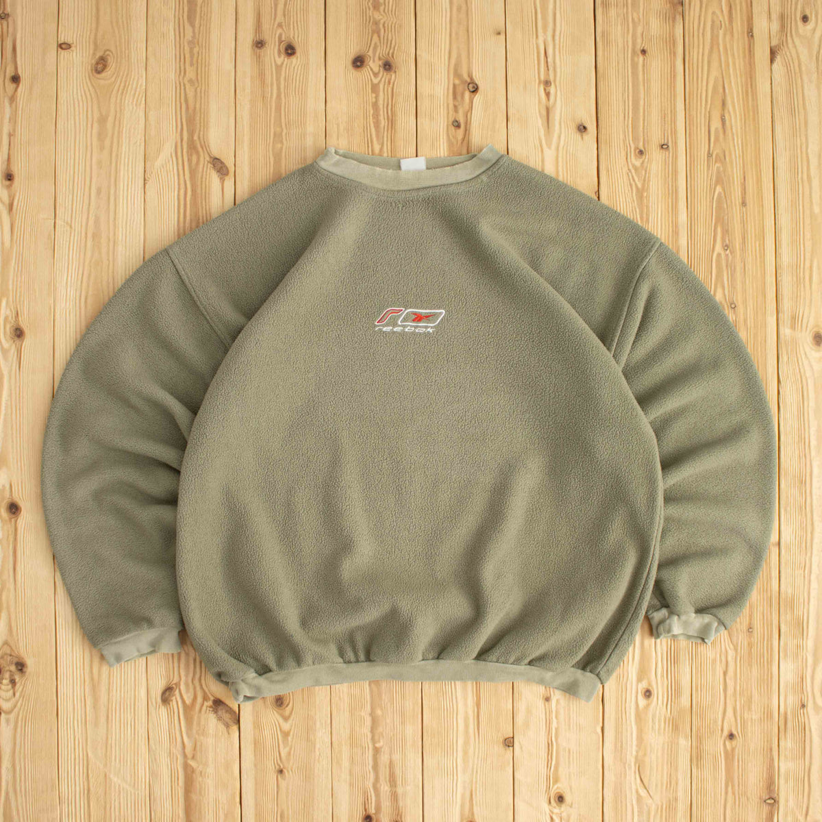 (M) Reebok Vintage Embroidered Fleece Sweatshirt Khaki Green