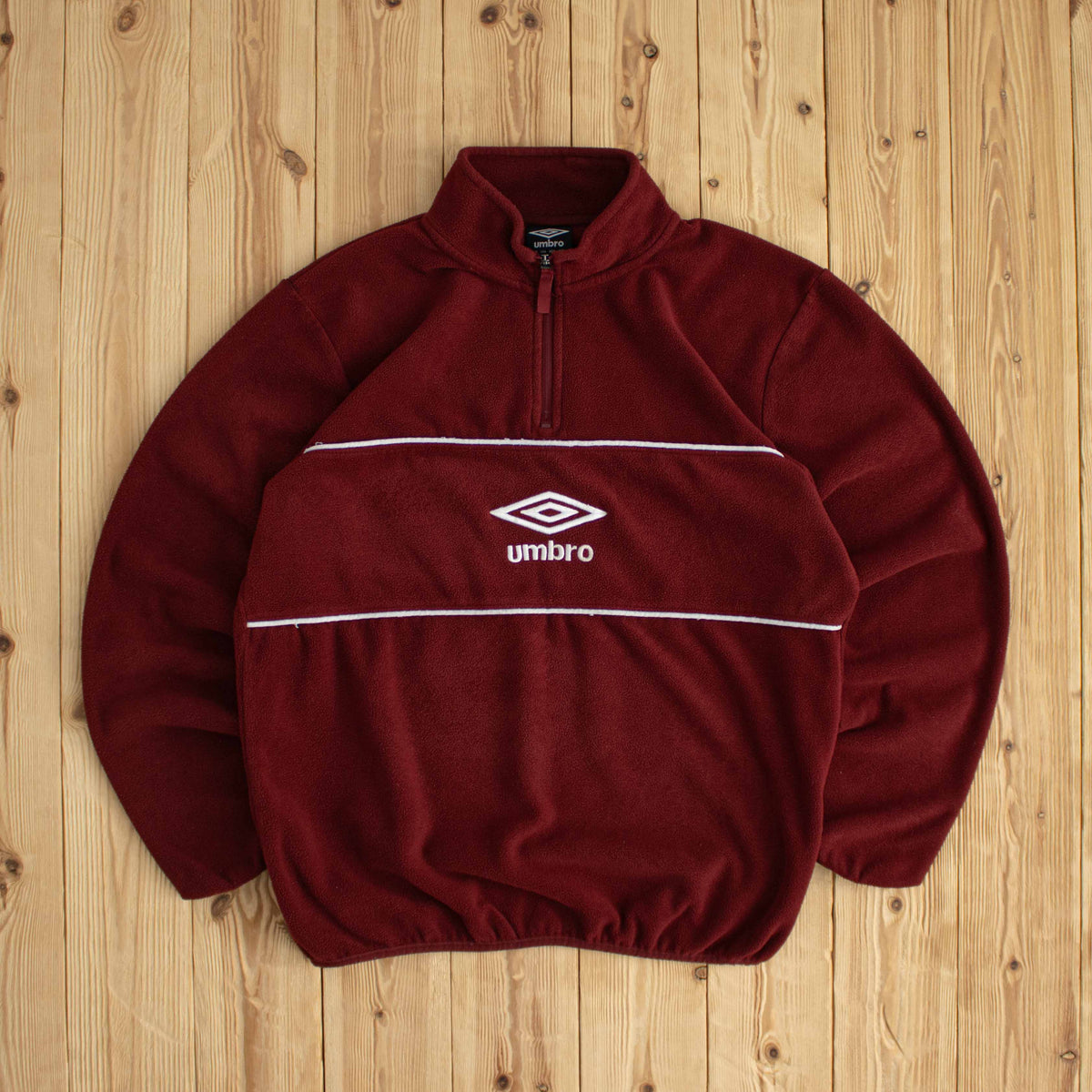 (S/M) Umbro Vintage Embroidered Fleece Quarter-Zip Burgundy