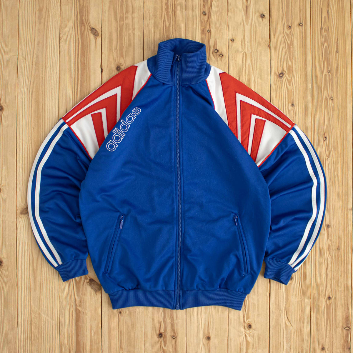 (S/M) Adidas Vintage Embroidered Full-Zip Sweatshirt Blue