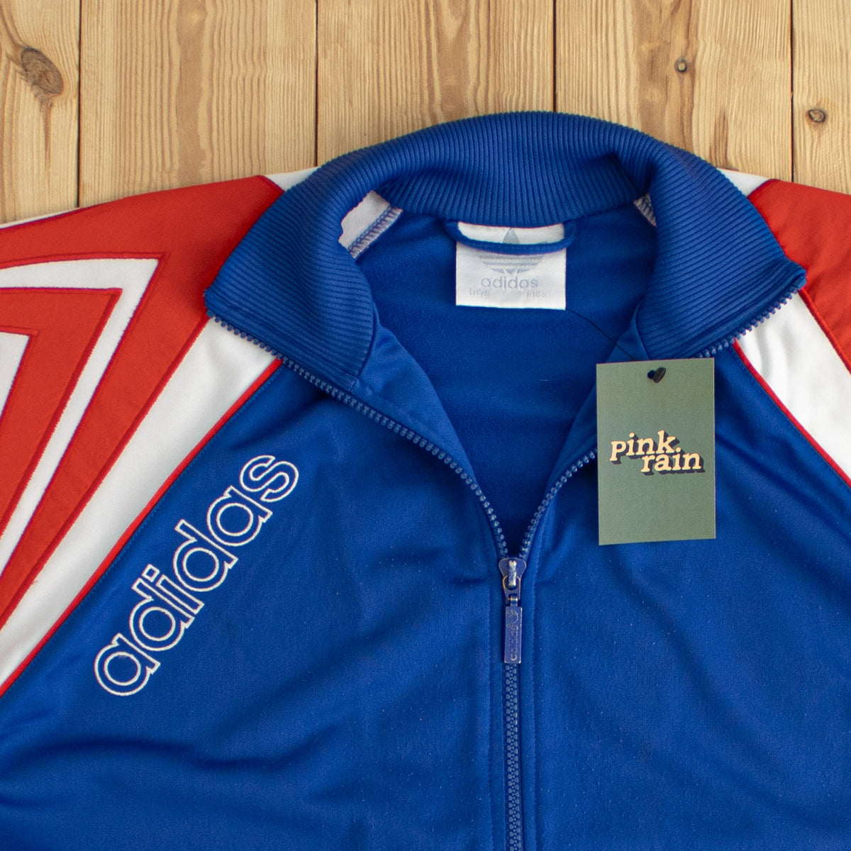 (S/M) Adidas Vintage Embroidered Full-Zip Sweatshirt Blue