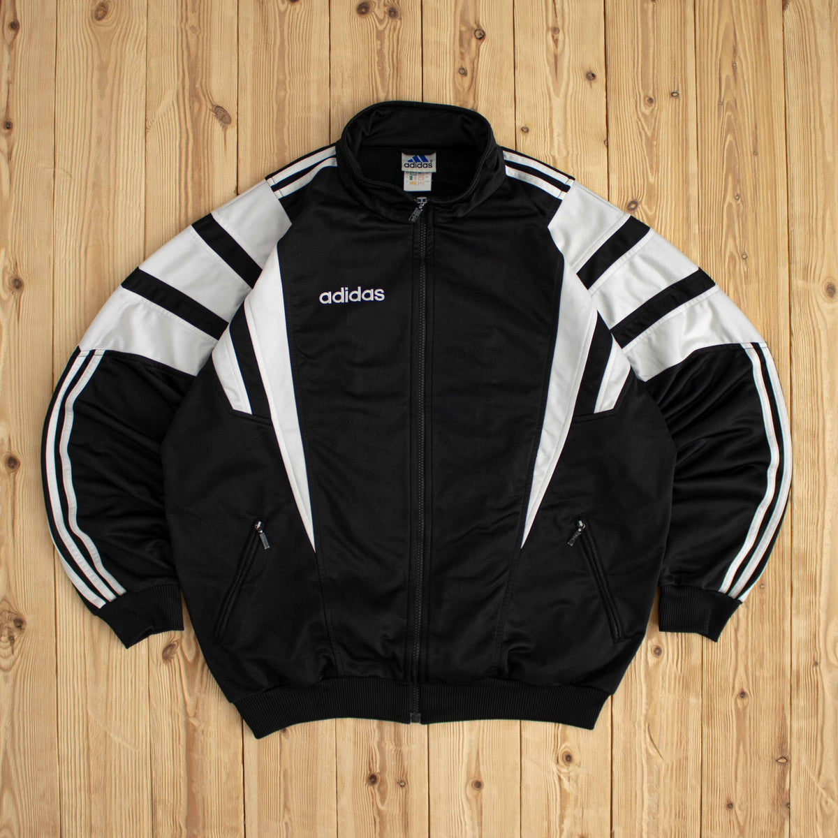 (L) Adidas Vintage Embroidered Full-Zip Sweatshirt Black