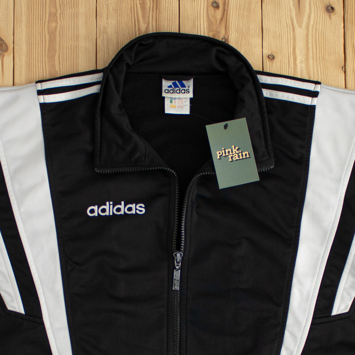 (L) Adidas Vintage Embroidered Full-Zip Sweatshirt Black