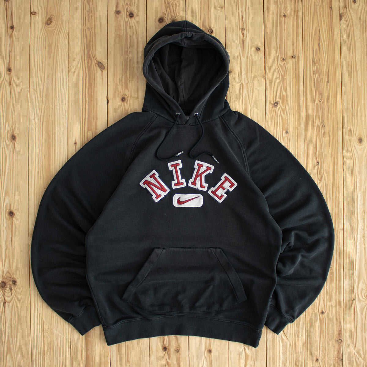 (M/L) Nike Spell Out Vintage Embroidered Hoodie Black