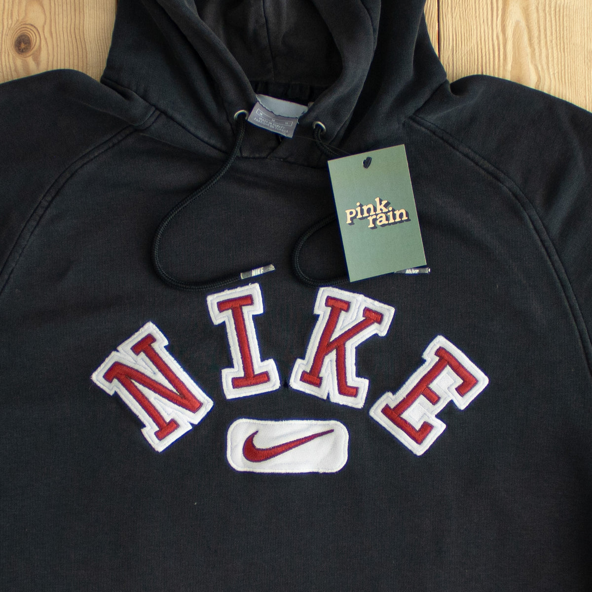 (M/L) Nike Spell Out Vintage Embroidered Hoodie Black
