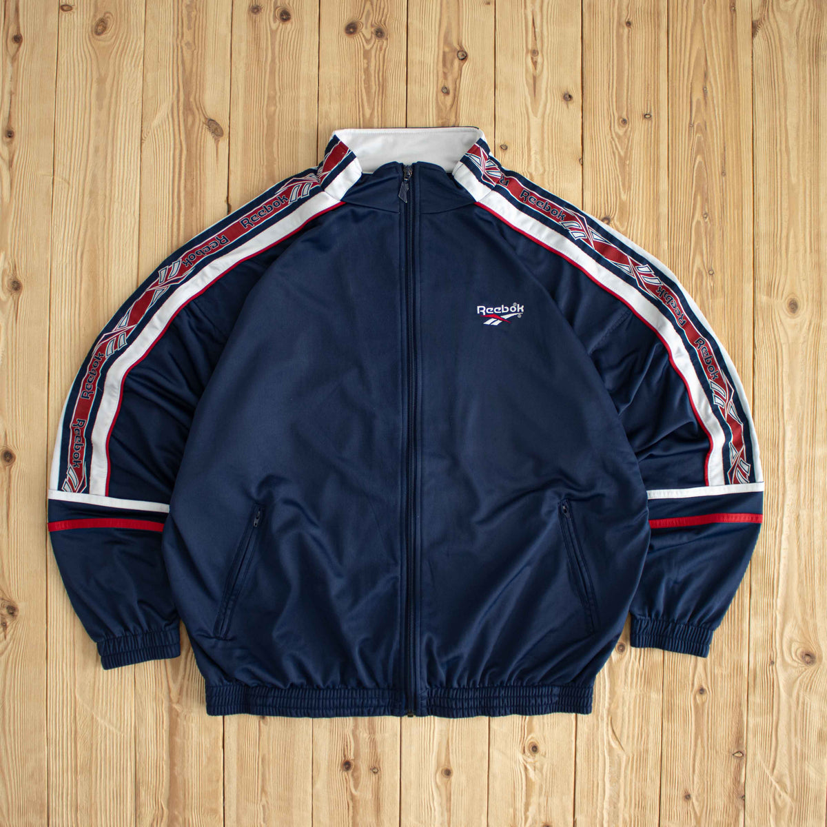 (L) Reebok Vintage Embroidered Full-Zip Sweatshirt Blue