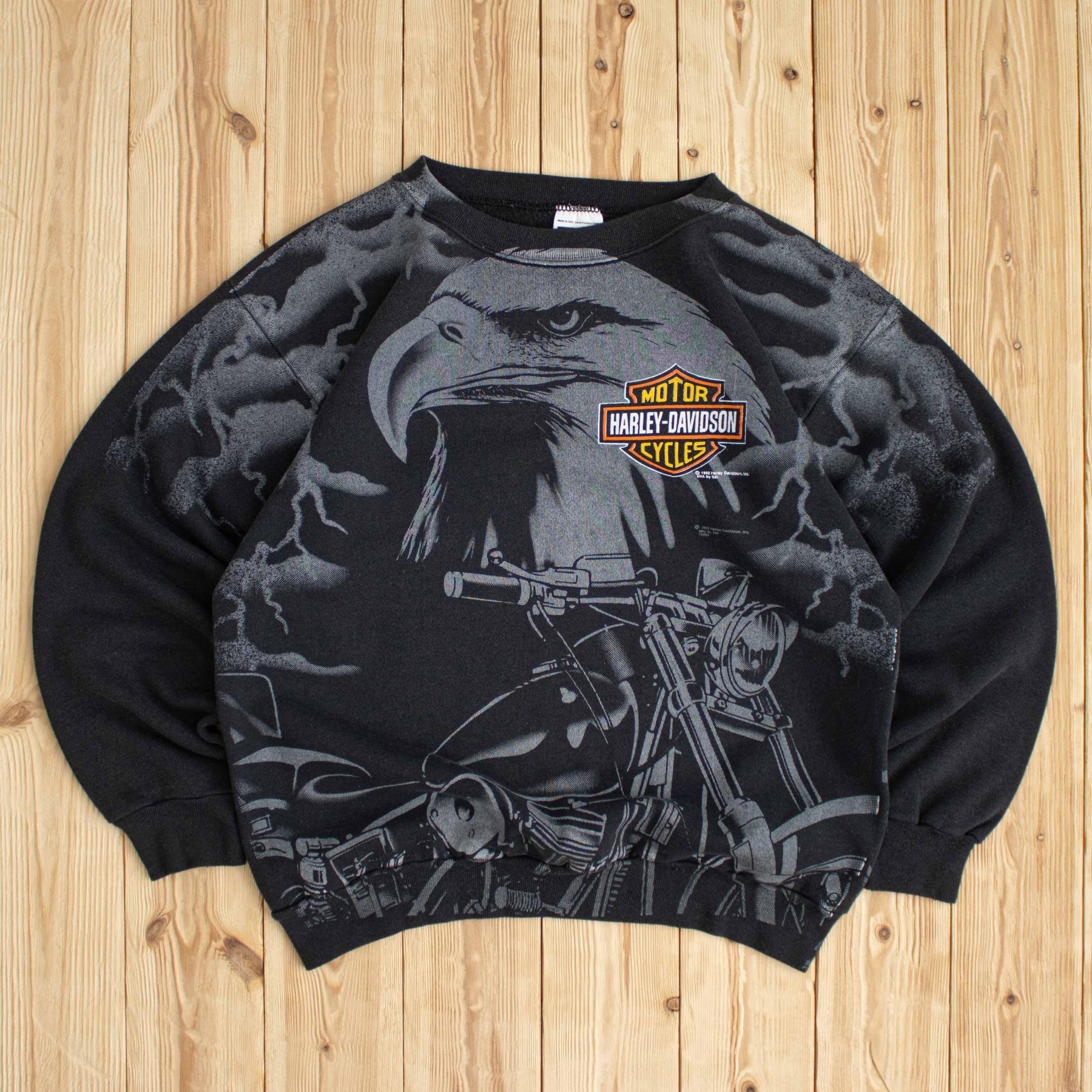 (M/L) 1993 Harley Davidson All-Over Print Eagle Sweatshirt