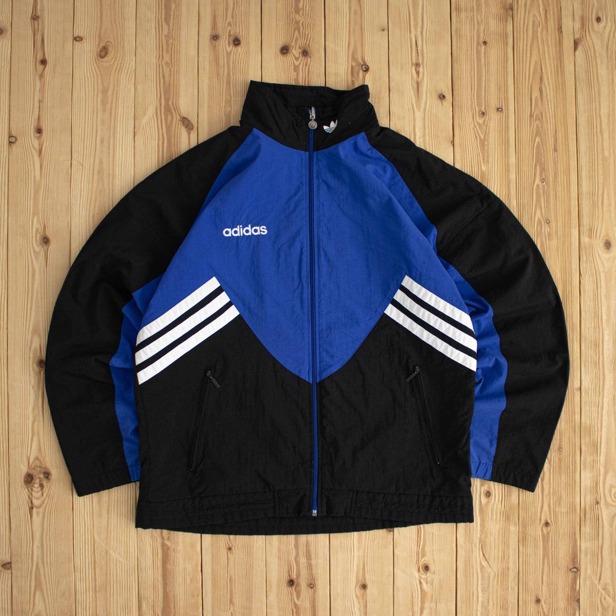 (L/XL) Adidas Vintage Embroidered Reversible Jacket Black Blue