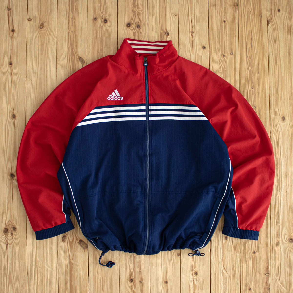 (XL) Adidas Vintage Essential Embroidered Jacket Red Blue