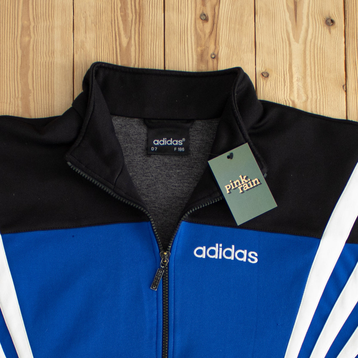 (L) Adidas Side Striped Vintage Embroidered Full-Zip Sweatshirt Black Blue