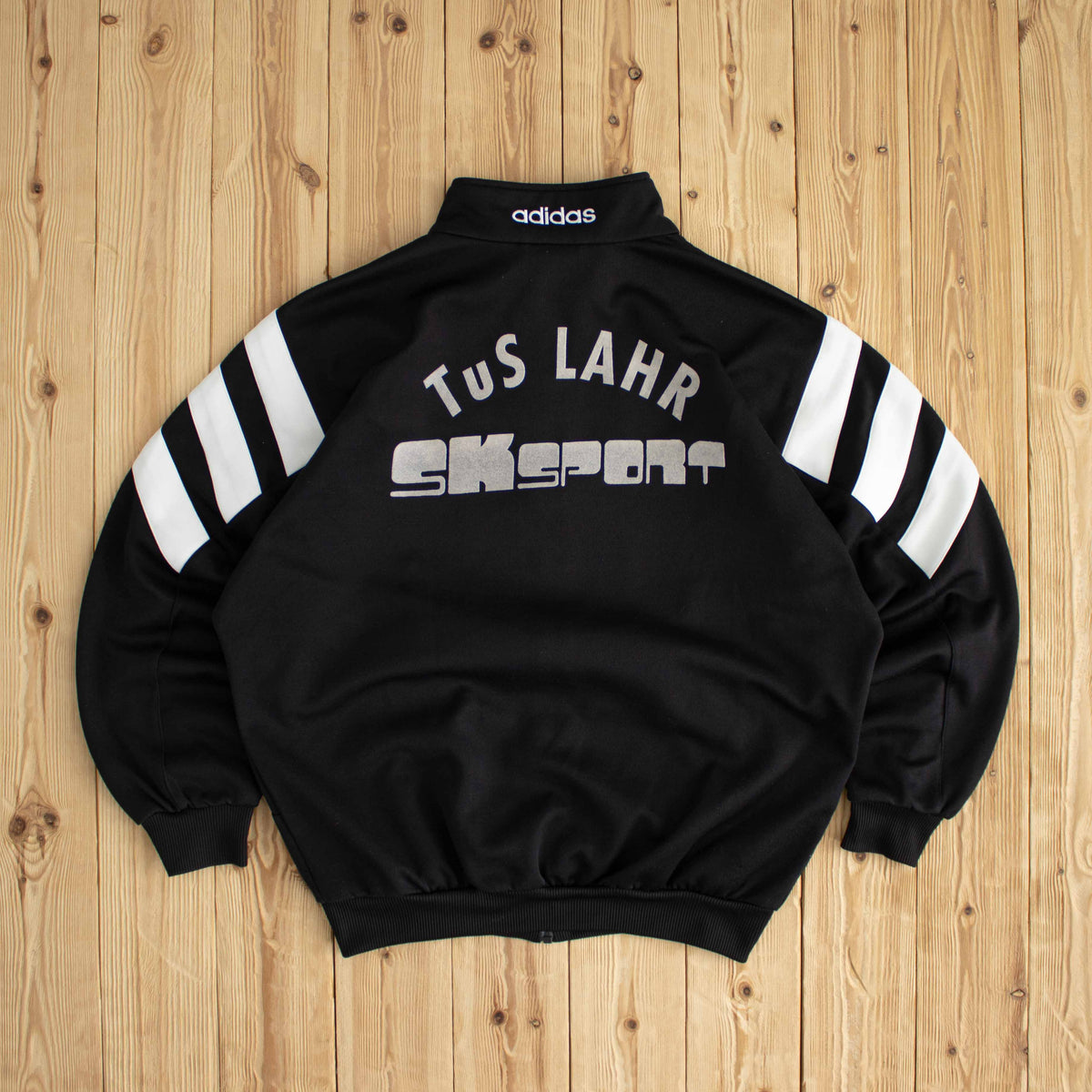 (L) Adidas Side Striped Vintage Embroidered Full-Zip Sweatshirt Black Blue