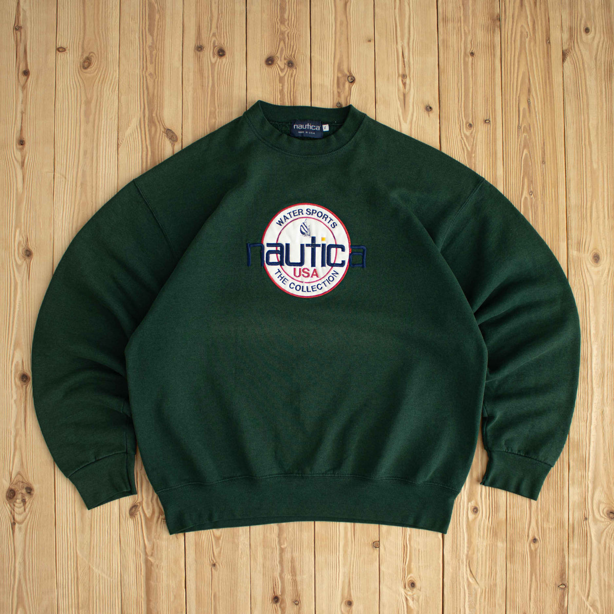 (L/XL) Nautica USA Watersports Vintage Embroidered Sweatshirt Green