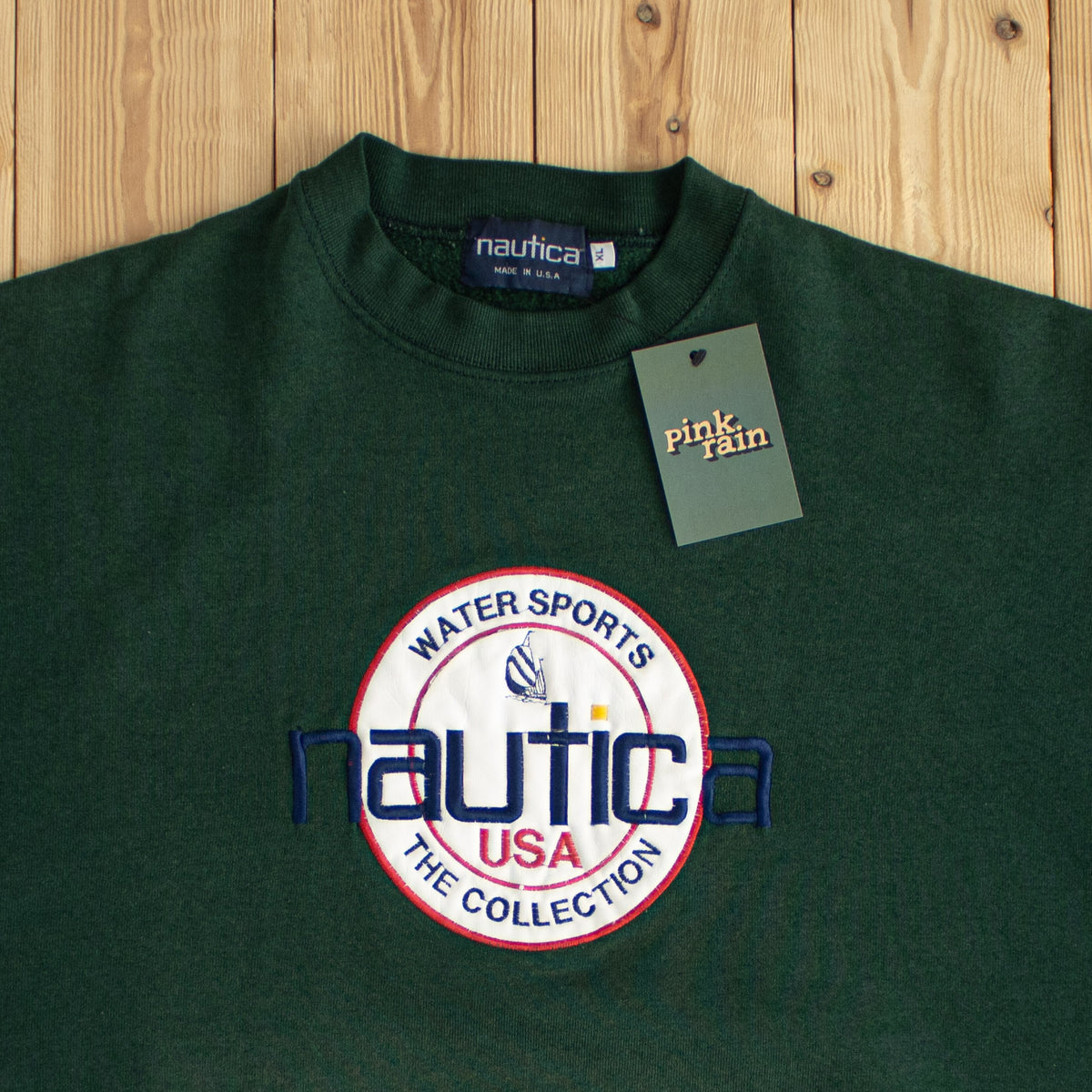 (L/XL) Nautica USA Watersports Vintage Embroidered Sweatshirt Green
