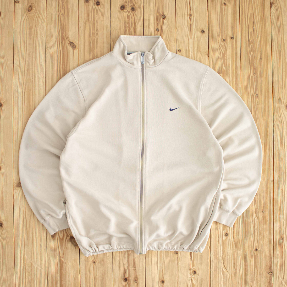 (M/L) Nike Vintage Essential Embroidered Full-Zip Sweatshirt Beige